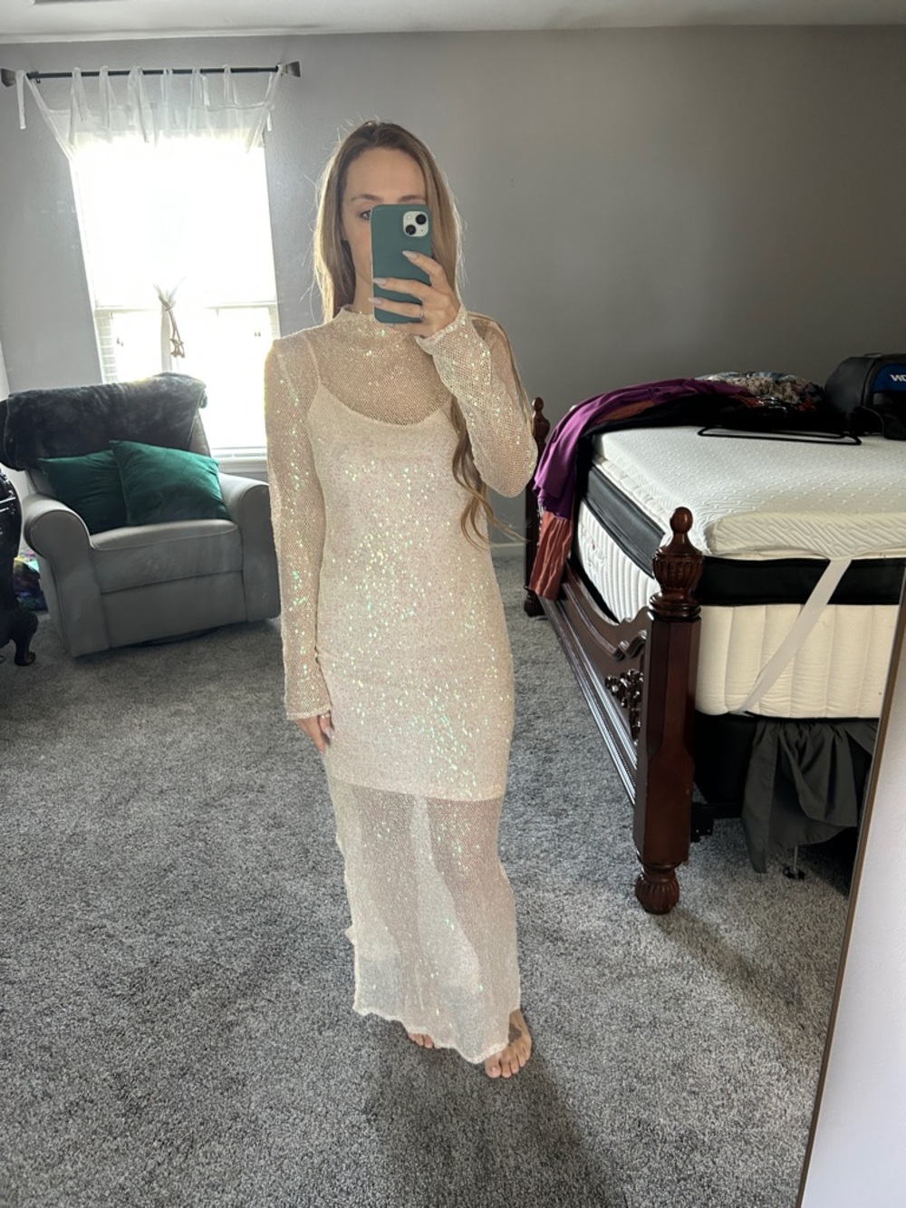 Steve Madden Sequin Sheer Ivory Maxi Dress
